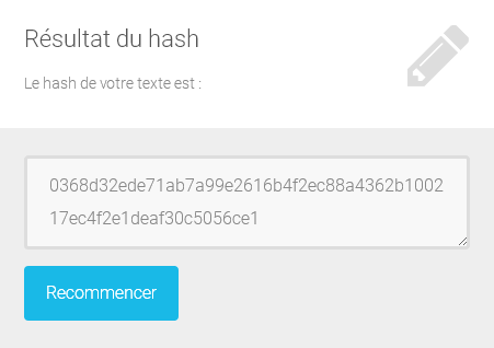 Résultat fonction hachage SHA-256